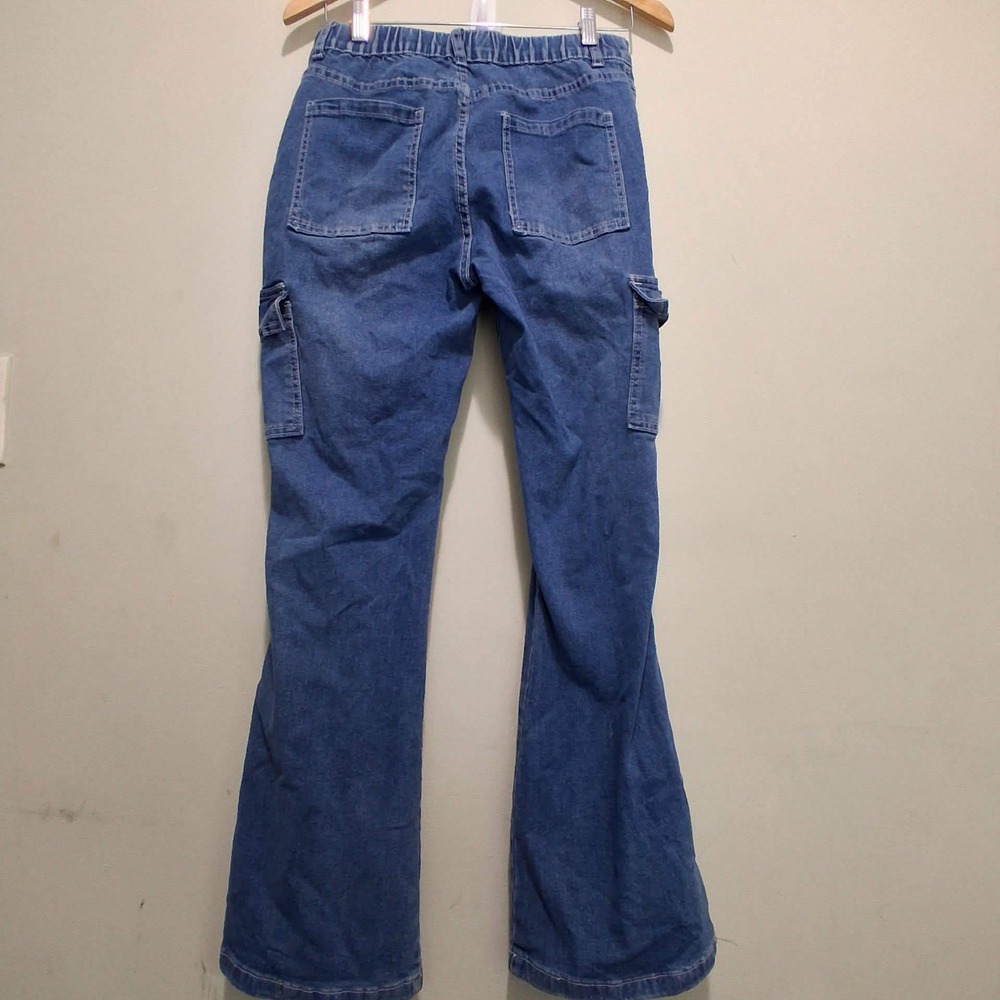 Cargo Flare Y2K Women's M Elastic Back Medium Wash No Comment RW431194 - Picture 2 of 7